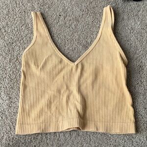 Ribbed V-Neck Yellow Tank Top